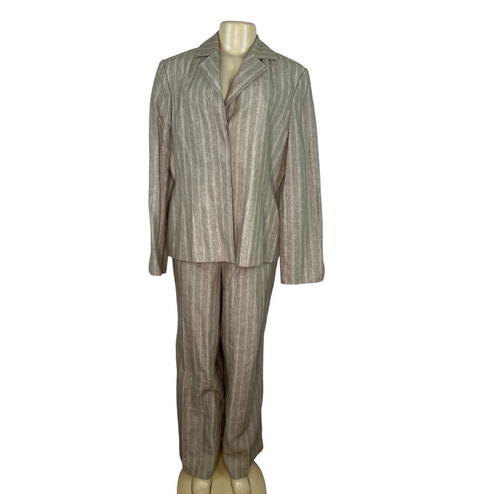 Ellen Tracy Womens Beige Striped  2-Piece Suit With Blazer & Pants Size 16 -New